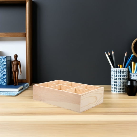 OUNONA Light Yellow Wood Desk Organizer Tray with Multiple Dividers for Office Supplies and Desktop Storage