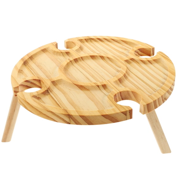 OUNONA Light Yellow Wooden Wine Table Portable Picnic Outdoor Folding Beverage Rack with Stable Legs