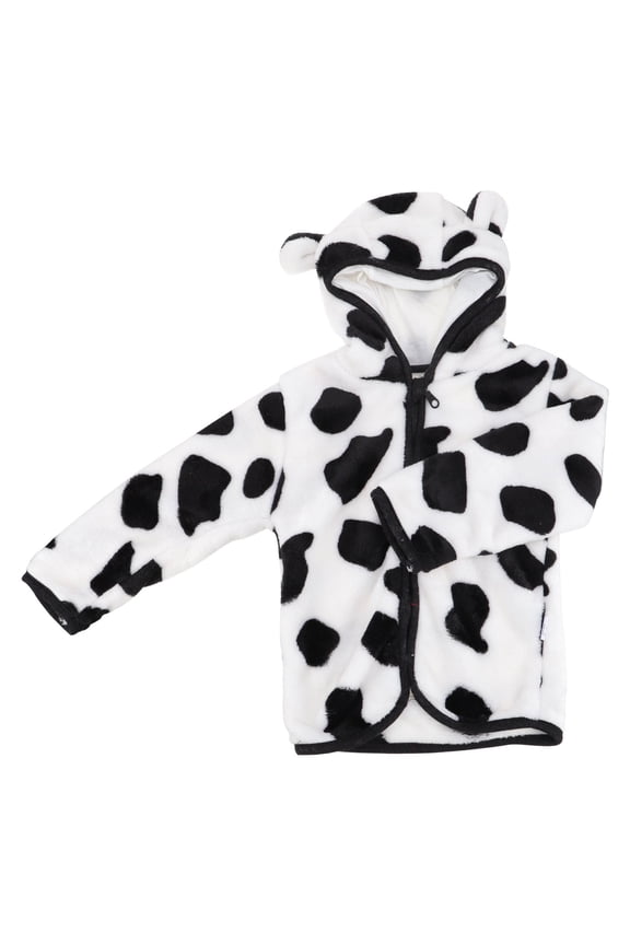 Lightweight Warm Cow Pattern Coat Cozy Coral Fleece Outerwear for Cold Days