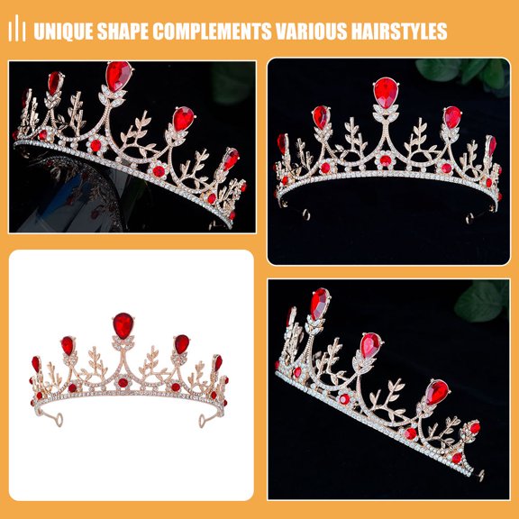 OUNONA Lightweight Zinc Alloy Red Rhinestone Bridal Crown for Wedding and Prom