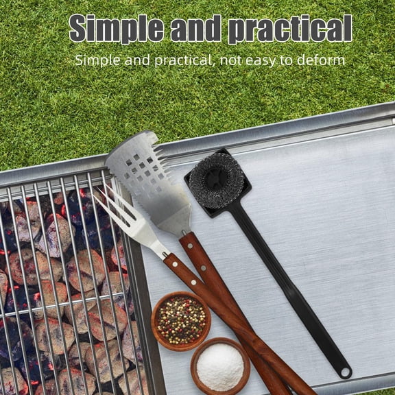 OUNONA Long Handle Grill Brush High-Temperature Resistant Brush Replaceable Wire Brush For Outdoor Grilling Kitchen Tool Barbecue Cleaning Brush