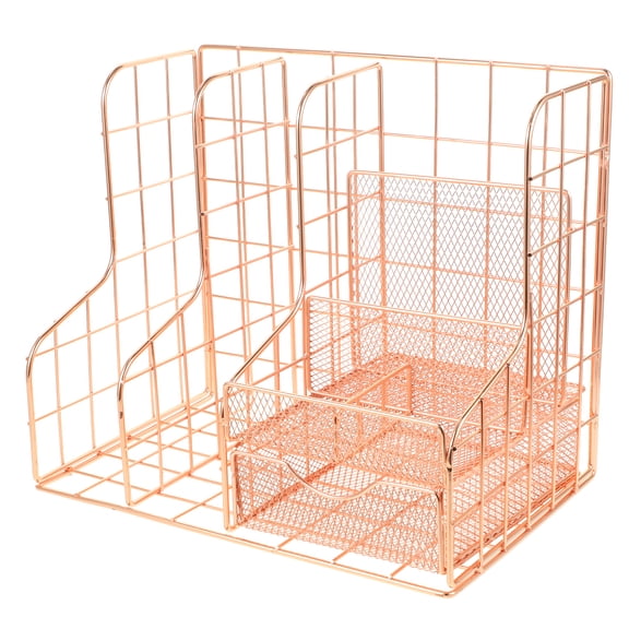 OUNONA Magazine Rack Smooth Polishing Organizer Office 28X24cm Rose Gold