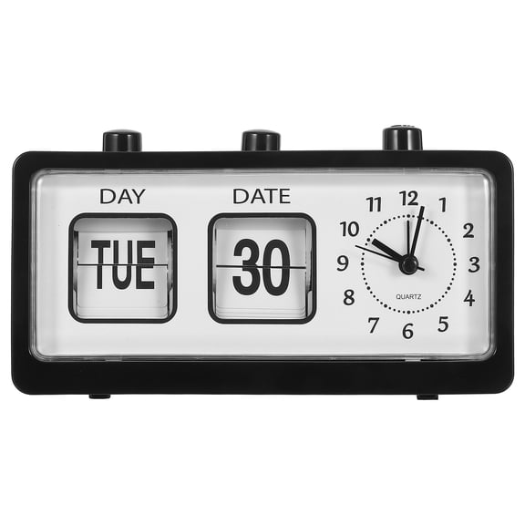 OUNONA Manual Page Turning Calendar Clock Black for Office Desk with Precise Timekeeping
