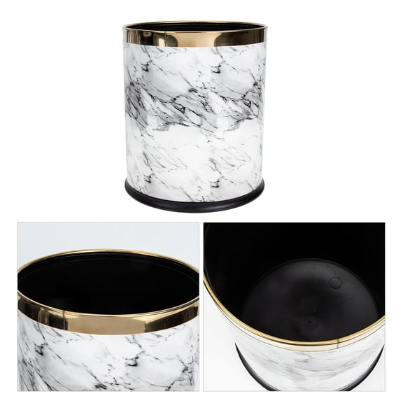 NUOLUX Office Trash Can Marble Design Plastic Waste Container White and Compact