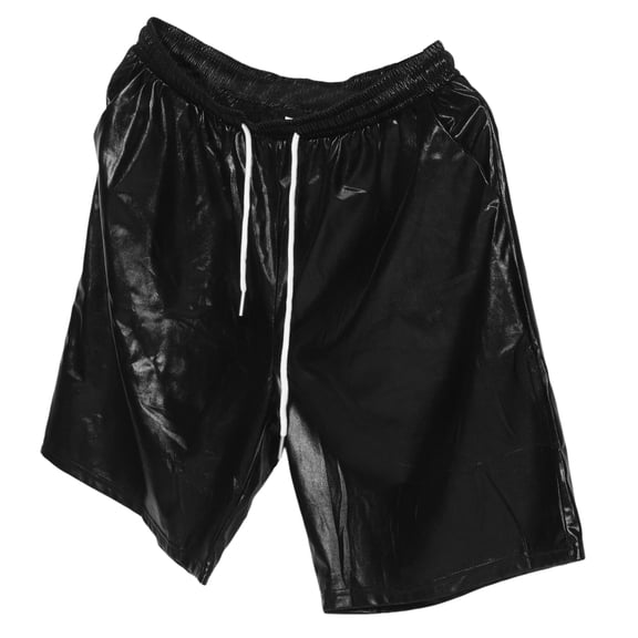 FOLOYORI Black Mens Metallic Shorts Shiny Polyester Rave ce Outfit