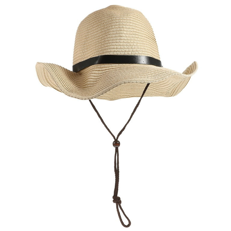 OUNONA Men Wide Brim Hat Summer Beach Straw Sun Floppy Foldable Hats for Adults Cream color