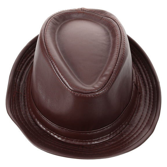 OUNONA Men's Vintage Jazz Hat in Coffee PU Elegant Outdoor Leisure Hat