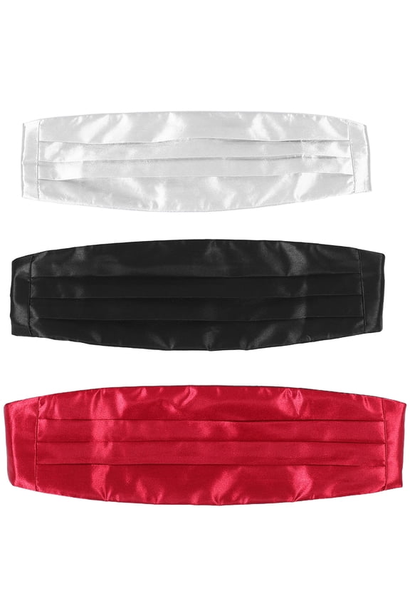 Men's's Cummerbund Set with Bow Tie and Pocket Square for Formal Events in Multi Color, Polyester Material