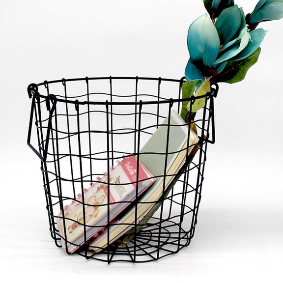 OUNONA Round Metal Wire Basket with Handles, Storage Organizer for Bedroom, Laundry, Bathroom, and Home Use