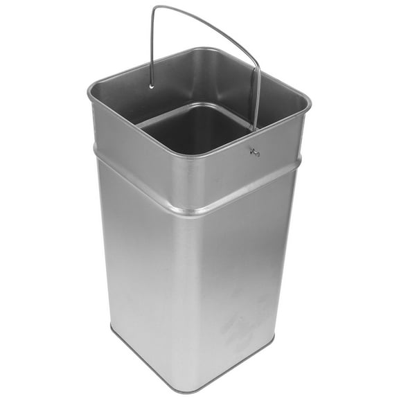 OUNONA  Metal Bucket Rubbish Bin Large Trash Can with Lid Garbage Outdoor Office Silver