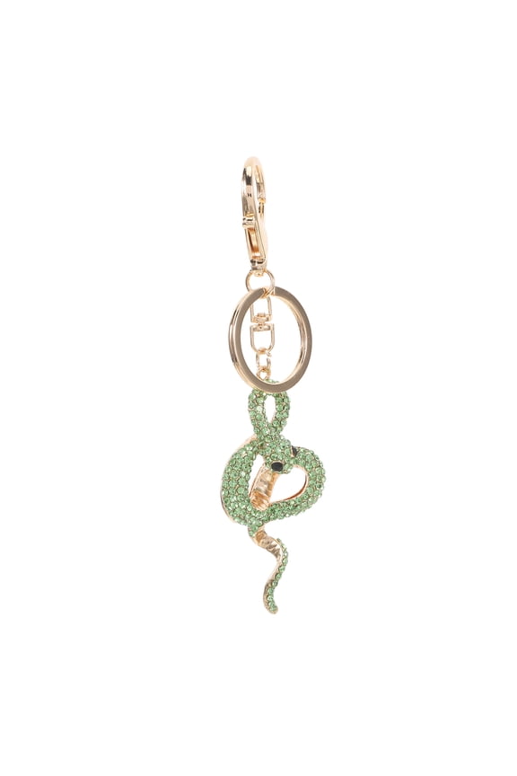 Green Metal Snake Keychain with Colorful Crystal for Bag, Backpack, and Purse Decoration