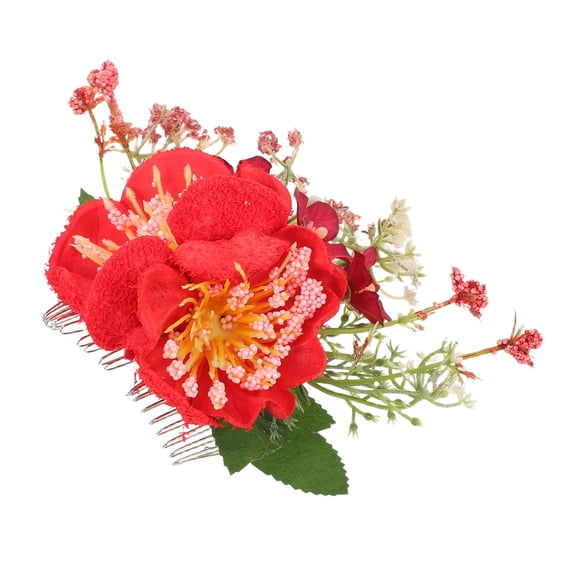 OUNONA Vintage Red Flower Hairpin, Metal and Fabric, Wedding Bridal Headpiece
