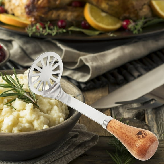 OUNONA Metal Potato Masher with Wood Handle Food Masher Utensil Food Smasher Avocado Masher for Egg Salad Banana Bread