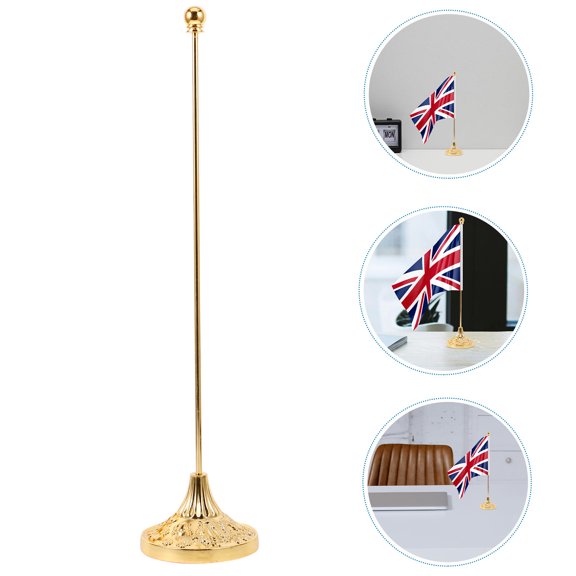 OUNONA Metal Small Table Flag Stand Base Kit with Flag Poles, Office Desk Flag Holder, Desktop Flag Stand for Small Table Flags