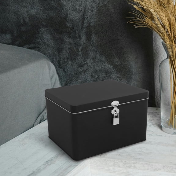 OUNONA Metal Tin Box with Lock Decorative Iron Box Tin Canisters Rectangular Tinplate Box Mini Tea Leaf Storage Container Portable Candies Organizer