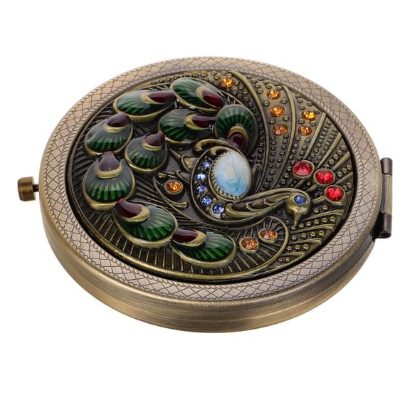 OUNONA Vintage European Design Compact Mirror Folding Metal Pocket Mirror for Makeup Touchups