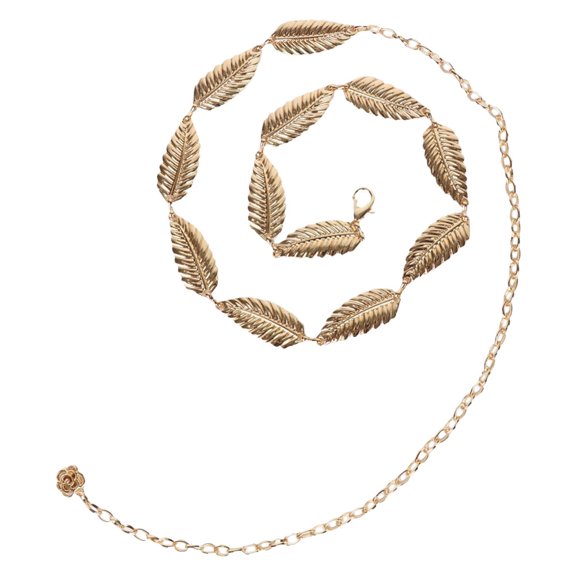 OUNONA Golden Metal Leaf Decorate Chain Belt for Waist Ornaments Fashionable Comfortable Lightweight 1