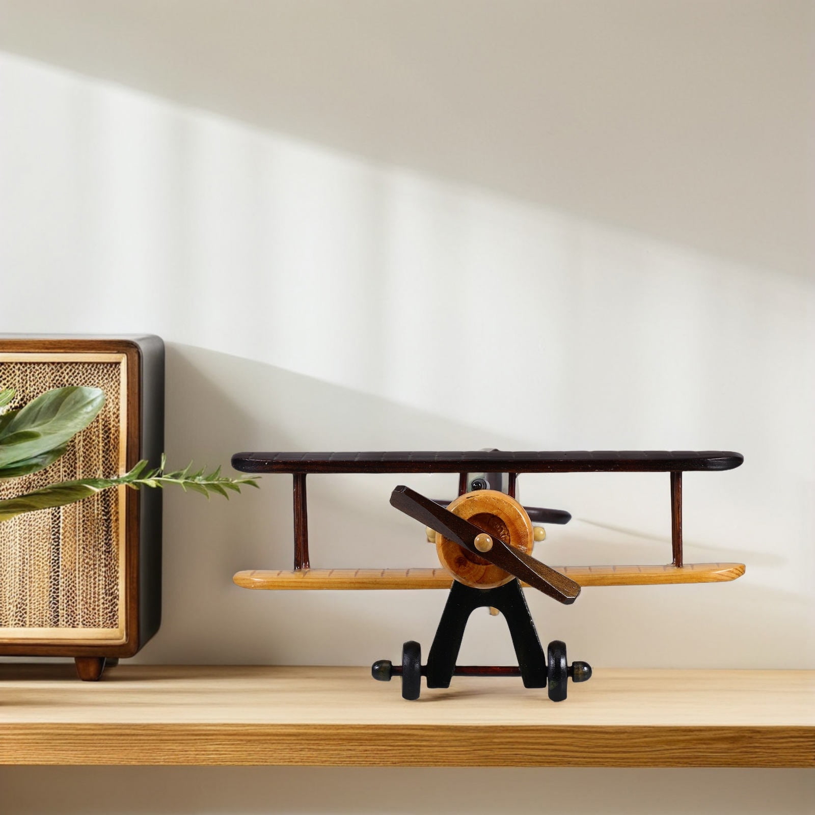 OUNONA Mini Airplane Ornament Vintage Craft Aircraft Hanging Decoration Biplane Model Decor Pendant for Bookshelf Cake Toppers Photo Props Christmas Tree Desktop Style B