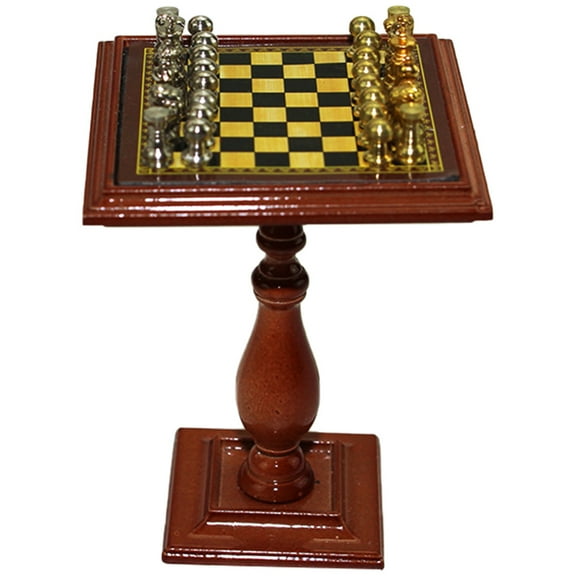 Moluckfu Mini Room Decor Chess Board Model Brown 1 Set 2.4X1.9X1.9In Alloy