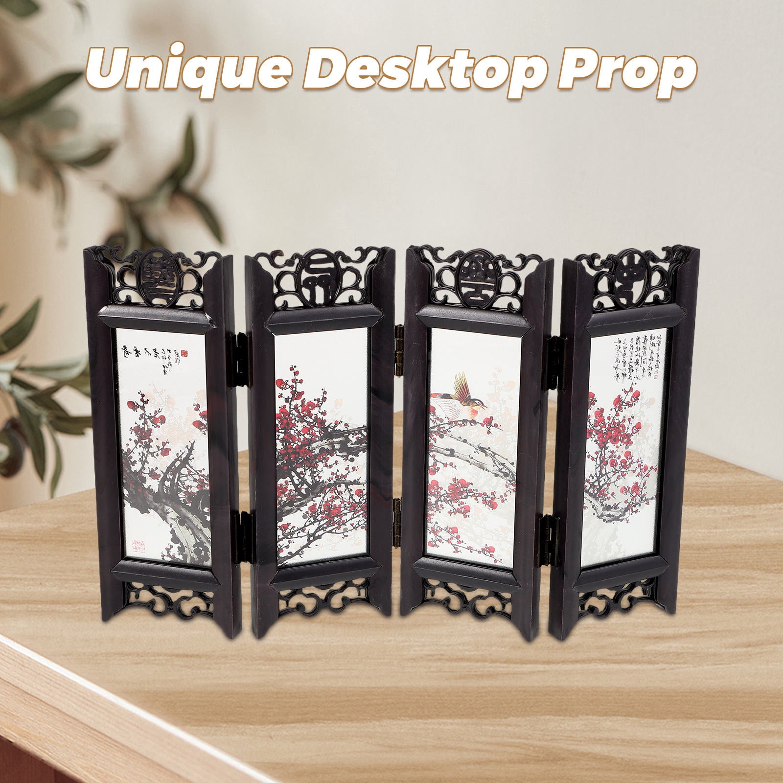 OUNONA Mini Chinese Folding Screen Desktop Room Divider Oriental ...