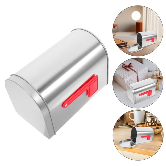 OUNONA Mini Tinplate Mailbox Toy with Flag, Small Post Mount Letter Box for Boys and Girls, Classroom Projects and Exchange Activities