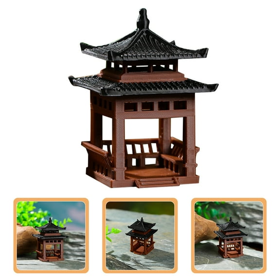 Tiny Pavilion Ornament Mini Statue for Garden Yard Bonsai Decoration Multi-Color Plastic 3.14x1.96x1.96 Inches Asian Home Decor Japanese Figurines