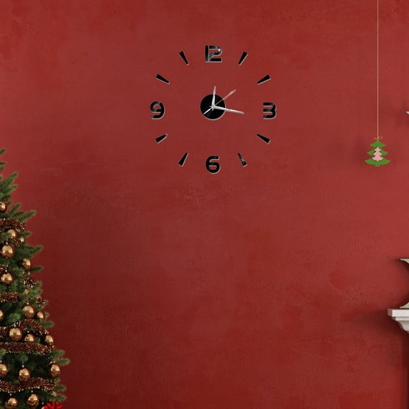 OUNONA Black Acrylic Frameless Wall Clock 3D Mirror Roman Numerals for Home and Office