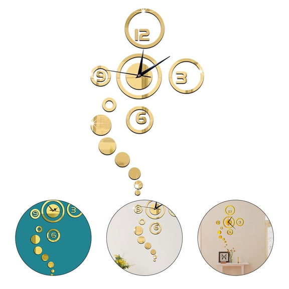 OUNONA Mirror Wall Clock Home Decor Living Room Clocks Decoration Golden