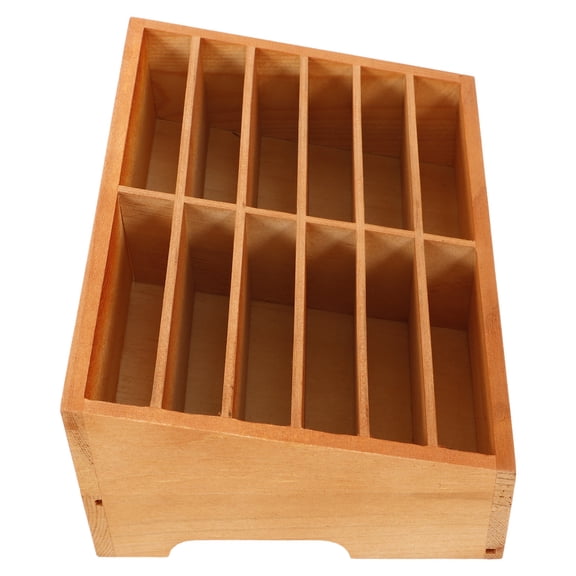 OUNONA Wooden Multi Grid Phone Storage Box for Desktop Cell Phone Organizer Light Brown