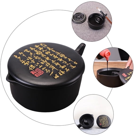 OUNONA Mochi Inkstone Inking Plate Calligraphy Painting Supplies Accessory Child Student Black