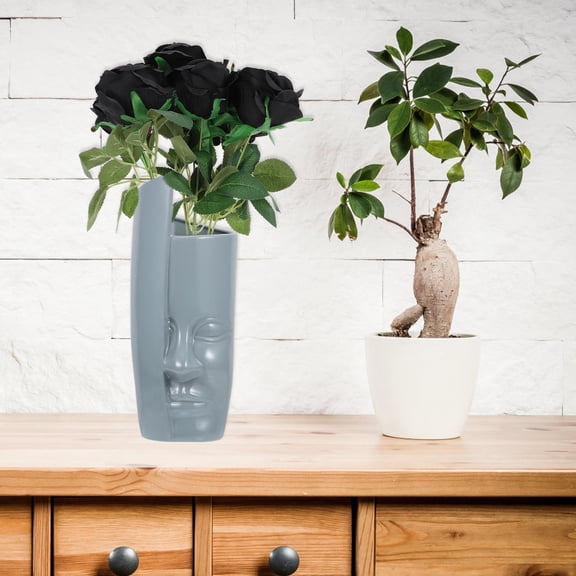 NUOLUX Floral Vase Grey Ceramic 1Pc for Home Desktop Decor