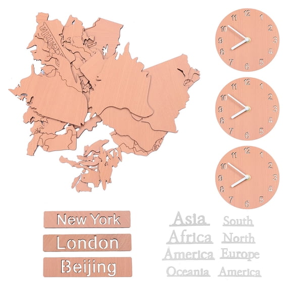 OUNONA Modern World Map Wall Clock with 3 for Home Office Decorative Brown ABS Art 12.5 inches