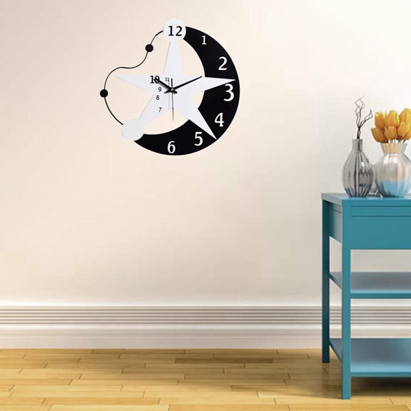 OUNONA Wooden Wall Clock Moon Stars Silent Mute Clock for Home Office Bedroom