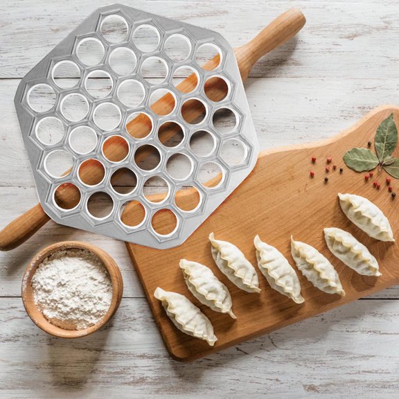 OUNONA Multi-Hole Pelmeni Mold in Plated Silver Metal for Easy Homemade Dumpling Making