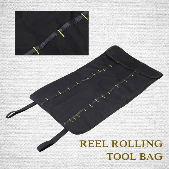 OUNONA Multi-Purpose 22-Pocket Reel Rolling Tool Bag Plier Screwdriver Spanner Carry Case Pouch Bag (Black)