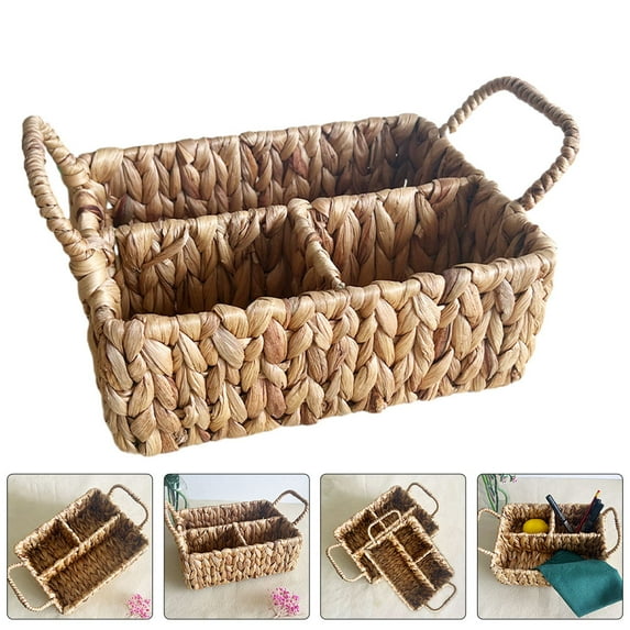 OUNONA Khaki Woven Basket for Storage Use with Proper Volume and Sturdy Handle 12.5 x 8.5 x 6 inches