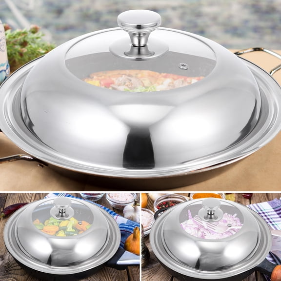 OUNONA Stainless Steel Pan Lid with Clear Glass Window, Multi-Purpose Cooking Cover for Pots and Pans