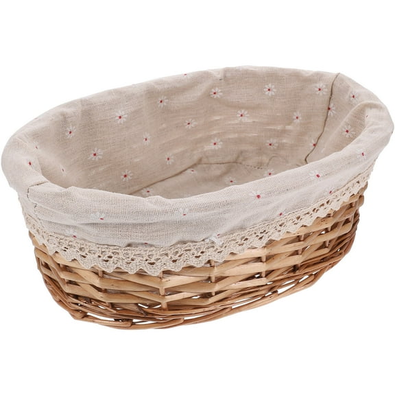 OUNONA MultiUse Woven Storage Basket for Decor Serving Fruits and Bread Lightweight Wood Cloth Design 12x12x5.5