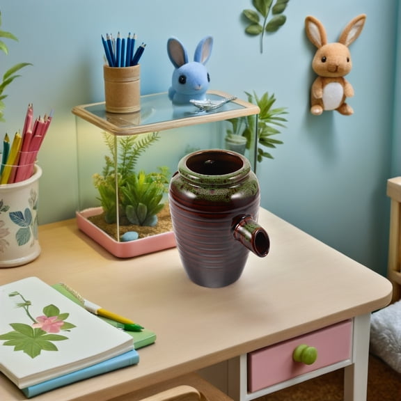 OUNONA Traditional Style Ceramic Fountain Pot with Circulation System for Garden Decor