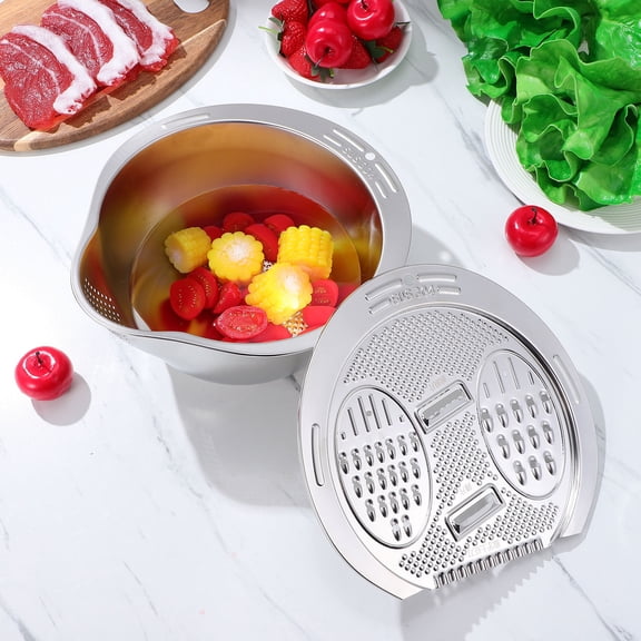 OUNONA Multifunctional Rice Strainer Stainless Steel Bowl For Draining Kitchen Utensil 1Set