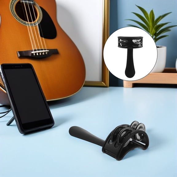 OUNONA Black Handheld Tambourine with Metal Jingles, Versatile Percussion Instrument for Kids and Adults Musical Entertainment