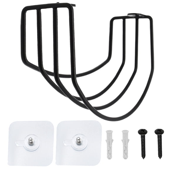 OUNONA  Nail-free/nailing Dual-use Wrought Iron Wall Baseball Cap Storage Bracket Black