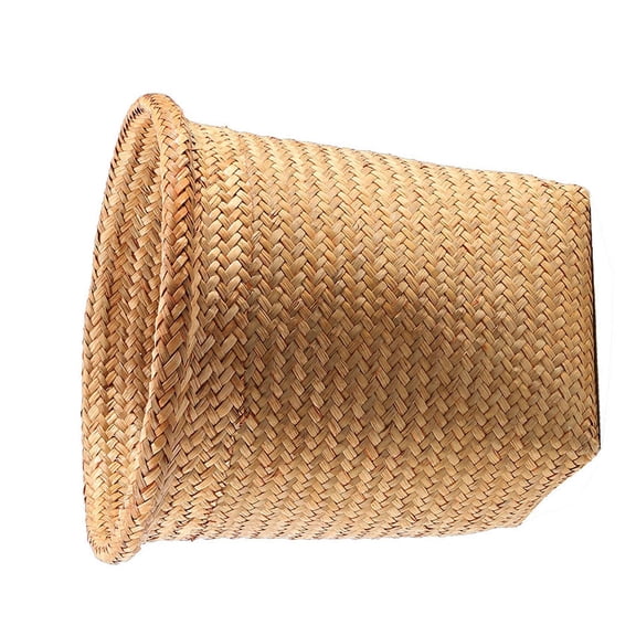 OUNONA Natural Khaki Round Straw Basket Woven Storage Organizer for Home, Laundry, and Multi-Purpose Use