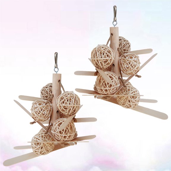 OUNONA Wooden Swing Ladder for Pet Parrots Encouraging Exercise with Natural Timber and Cane 2pcs