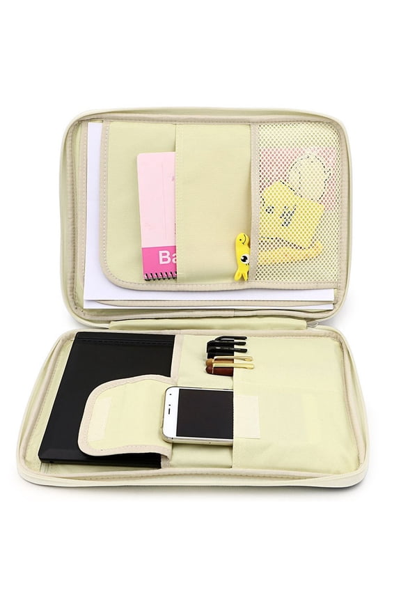 Navy Zipper Briefcase A4 Document Bag Business Storage Case for Travel