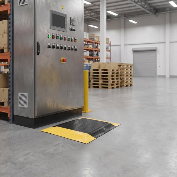 OUNONA Industrial Black Anti Static Floor Mat with Yellow Edge 0.6M x 0.45M 20mm