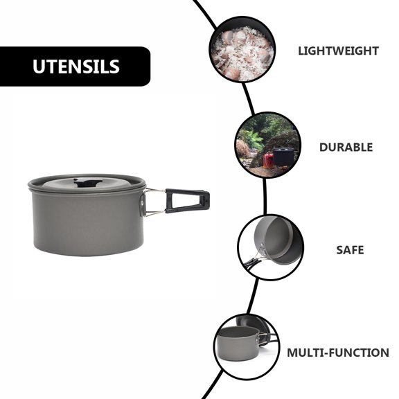 OUNONA Non stick Camping Pot for Outdoor Use Lightweight Aluminum Black Perfect for Hiking and Picnic 1 Set