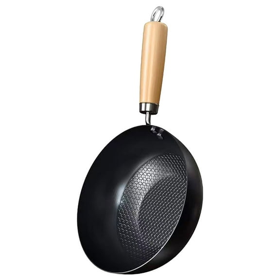 OUNONA Nonstick Round Bottom Cooking Wok for Home Kitchen with Smooth Handle Compatible with Grill and Firewood Stove