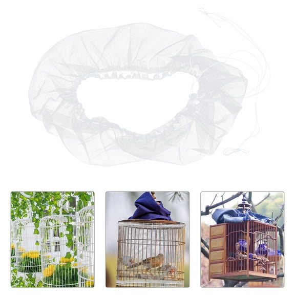 OUNONA Elastic White Birdcage Cover Splash Proof Nylon Mesh Net for Bird House Accessories