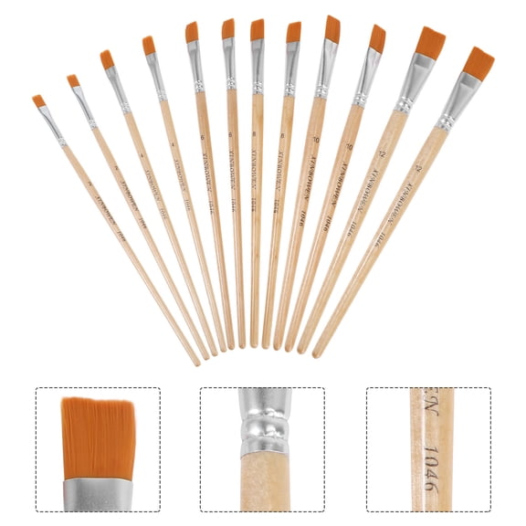OUNONA 12 Pieces Nylon Hair Paint Brushes Perfect for Acrylic Oil Watercolor Painting Canvas Art Supplies